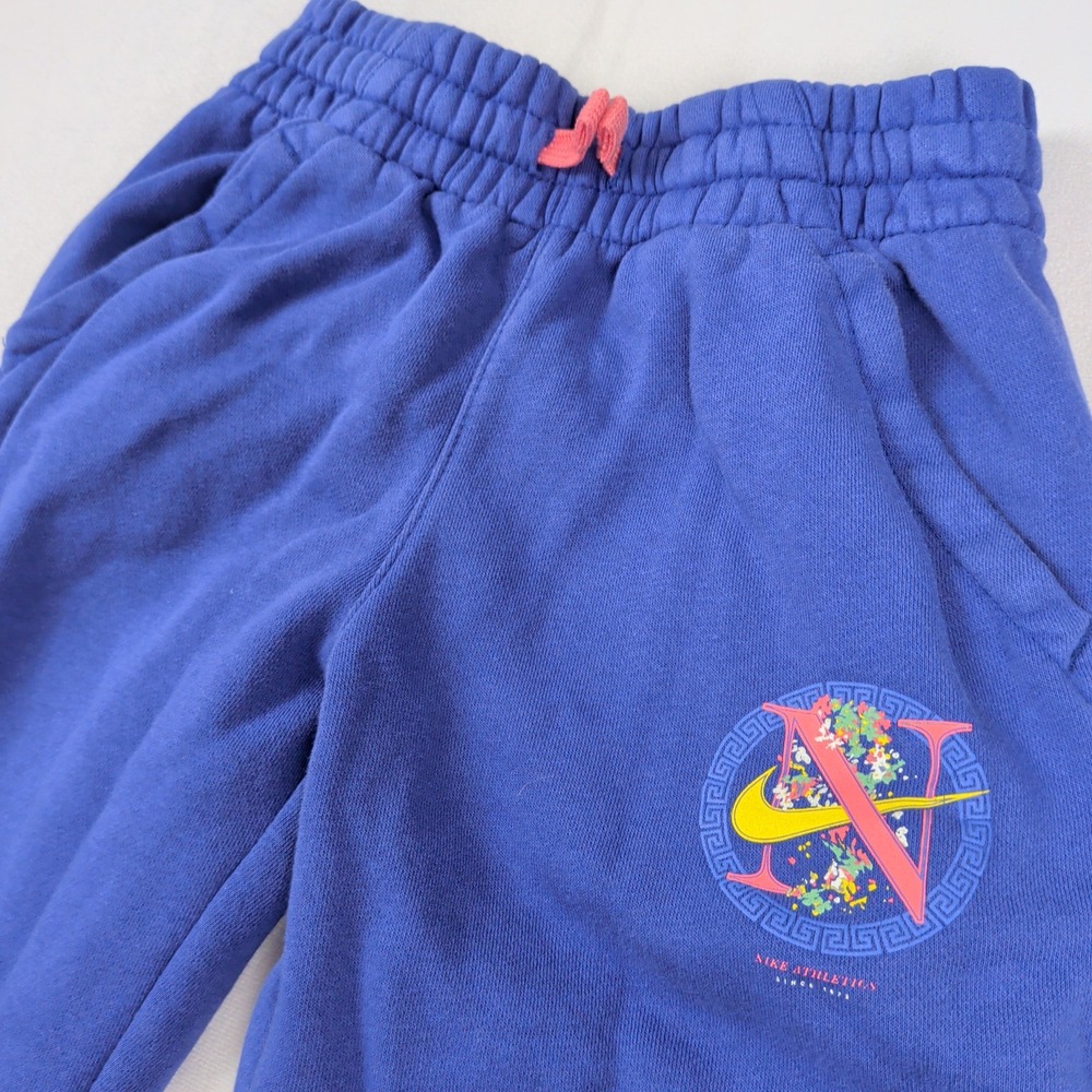 Nike Athletics Girls Purple Fleece Jogger Sweatpants Size Medium M Floral Swoosh
